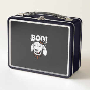 Boo Halloween Dog Witch Hat Bats Metal Lunch Box