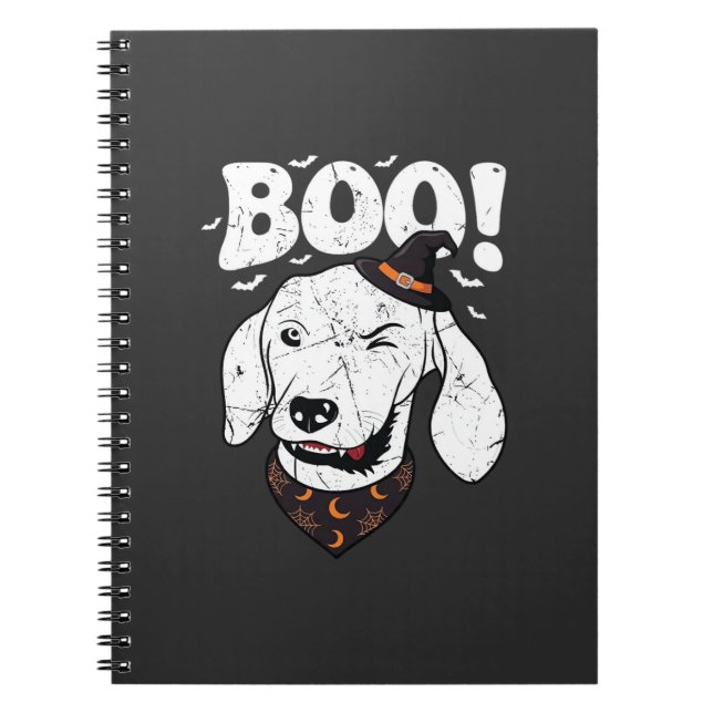 Boo Halloween Dog Witch Hat Bats Notebook (Front)