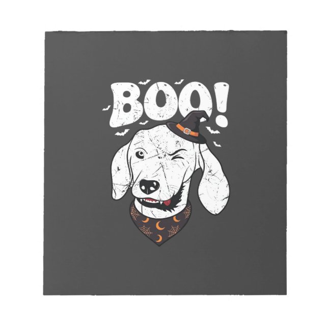Boo Halloween Dog Witch Hat Bats Notepad (Front)