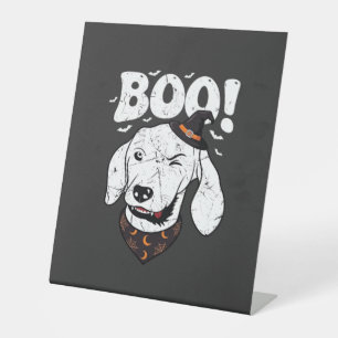 Boo Halloween Dog Witch Hat Bats Pedestal Sign
