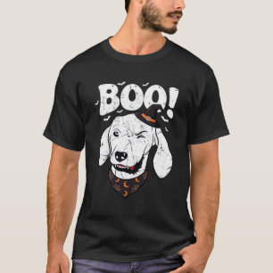 Boo Halloween Dog Witch Hat Bats T-Shirt