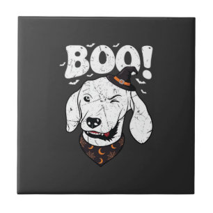 Boo Halloween Dog Witch Hat Bats Tile