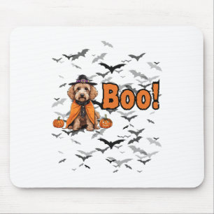Boo! Halloween Doodle Dog In Witch Outfit With T Mouse Mat