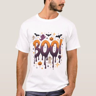 BOO Halloween Dripping Letters with Ghosts, Bats a T-Shirt