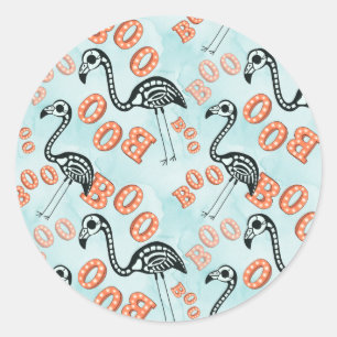 Boo Halloween Flamingo Skeleton Classic Round Sticker