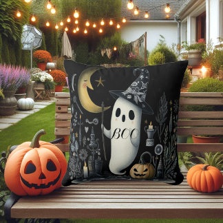 Boo Halloween Ghost Black Night Half Moon Jack Fun Cushion