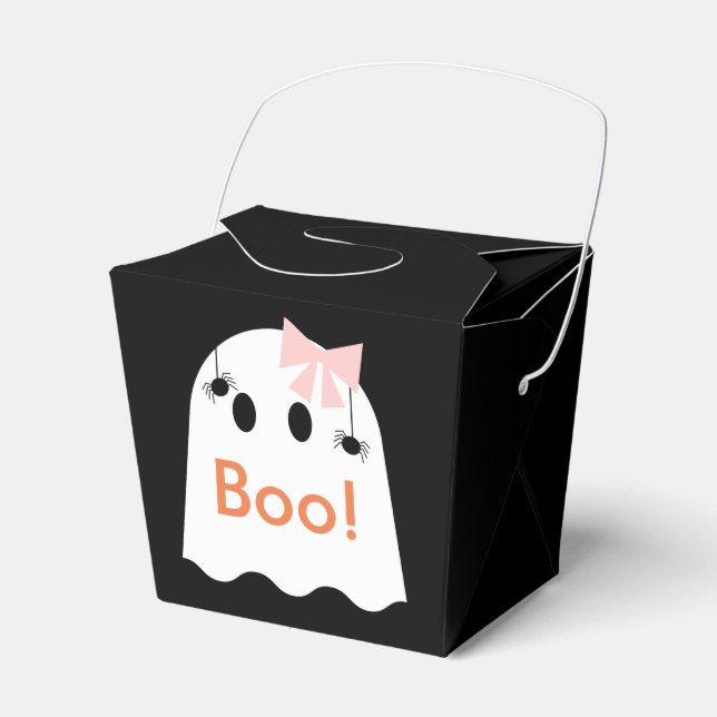 Boo! Halloween Ghost GIrl Black Favour Gift Box (Front Side)