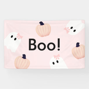 Boo Halloween Ghost Girl Orange Pumpkin Pink Banner