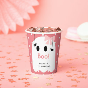 Boo! Halloween Ghost Girl Pink Birthday Paper Cups