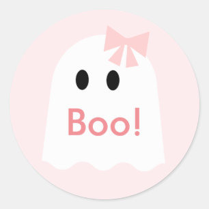 Boo! Halloween Ghost Girl Pink Classic Round Sticker