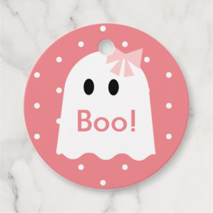 Boo! Halloween Ghost Girl Pink Polka Dots Favour Tags