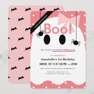 Boo! Halloween Ghost Girl Pink Virtual Birthday Invitation