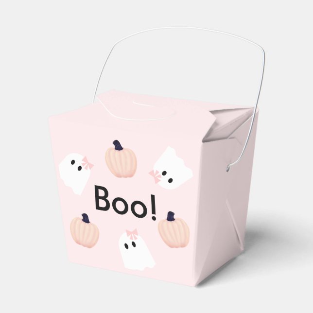 Boo Halloween Ghost Girl & Pumpkin Cute Pink Favour Box (Front Side)