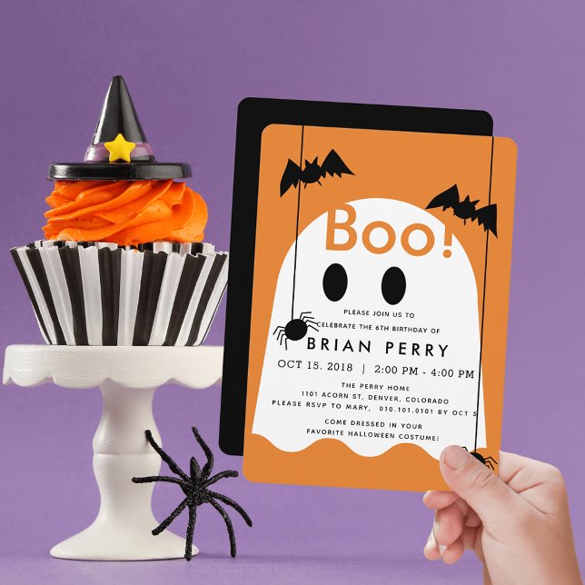 Boo! Halloween Ghost Orange Birthday Invitation (Creator Uploaded)