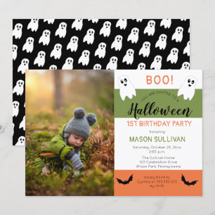 Boo Halloween Ghost Photo 1st Birthday Party Invit Invitation