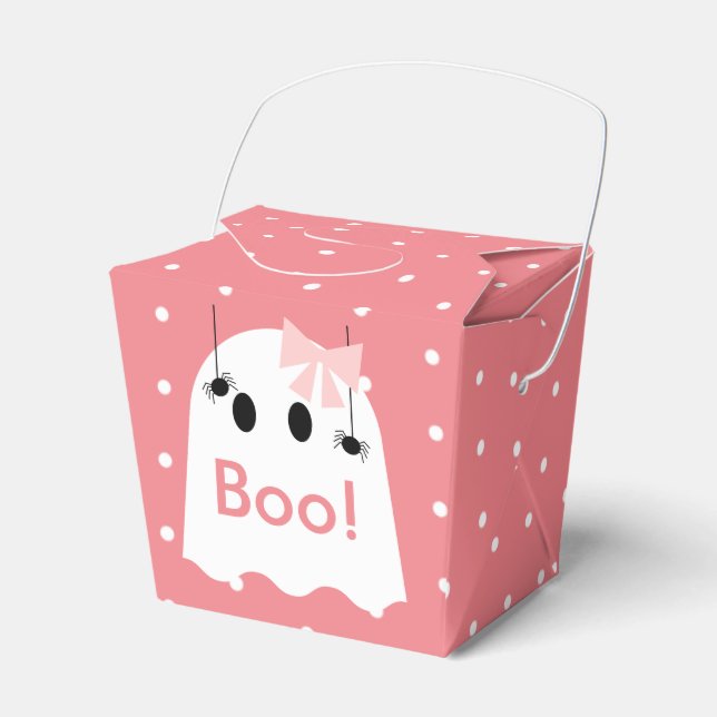 Boo! Halloween Ghost Ribbon Girl Cute Pink Favour Box (Front Side)