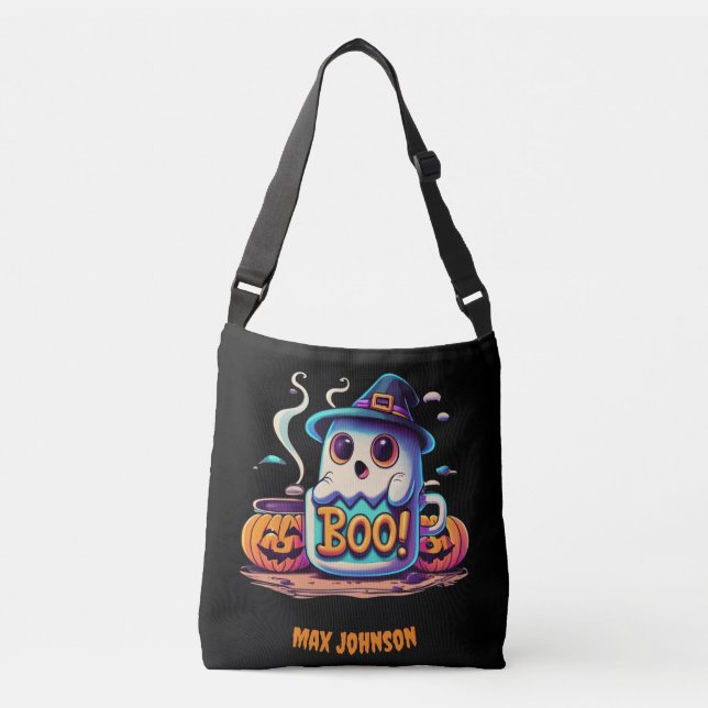 Boo! Halloween - Ghostly Gathering Orange Black Crossbody Bag (Front)