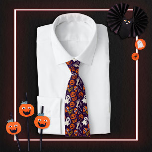 Boo Halloween Ghosts Orange Creepy Pumpkins Tie