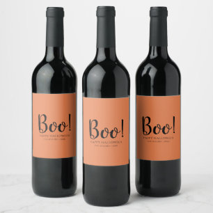 Boo Halloween Modern Orange Wine Label