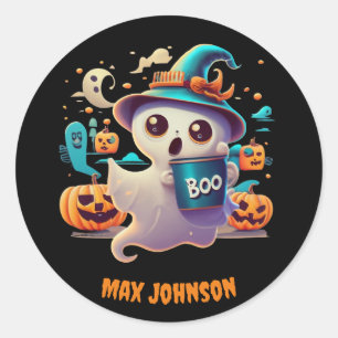 Boo! Halloween - Monster Mash Orange Black Classic Round Sticker