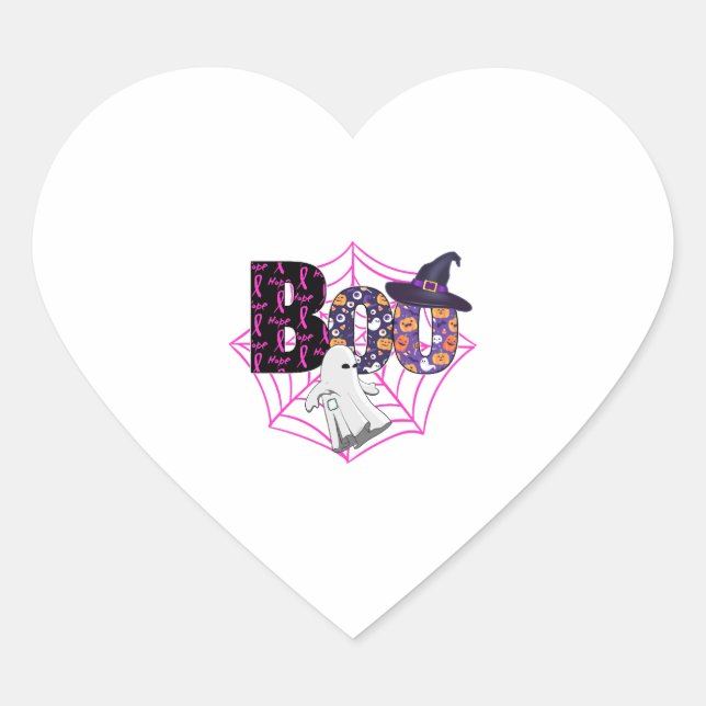 Boo Halloween October Pink Heart Sticker (Front)