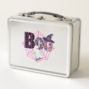 Boo Halloween October Pink Metal Lunch Box