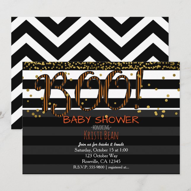 BOO! Halloween Orange & Black Stripes Invitation (Front/Back)