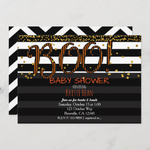 BOO! Halloween Orange & Black Stripes Invitation