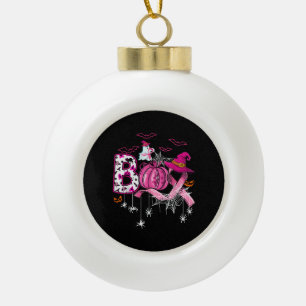 Boo Halloween Pumpkin Pink Ribbon Witch Breast Can Ceramic Ball Christmas Ornament