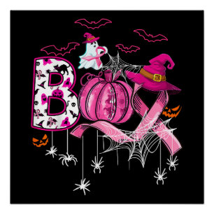 Boo Halloween Pumpkin Pink Ribbon Witch Breast Can Poster