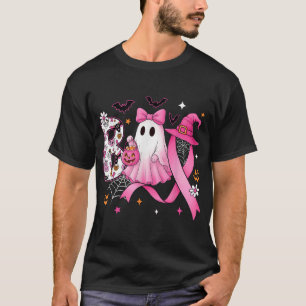 Boo Halloween Pumpkin Pink Ribbon Witch Breast T-Shirt