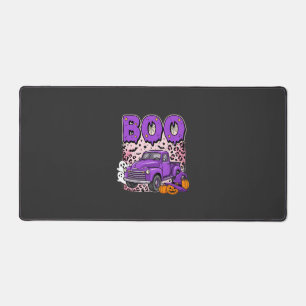 Boo Halloween Purple Truck Ghost and Pumpkins Desi Desk Mat