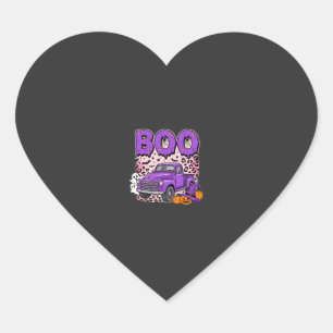 Boo Halloween Purple Truck Ghost and Pumpkins Desi Heart Sticker