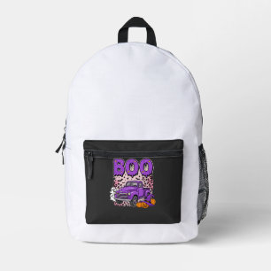 Boo Halloween Purple Truck Ghost and Pumpkins Desi Printed Backpack