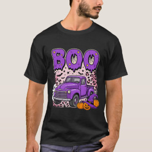 Boo Halloween Purple Truck Ghost and Pumpkins Desi T-Shirt