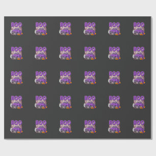 Boo Halloween Purple Truck Ghost and Pumpkins Desi Wrapping Paper