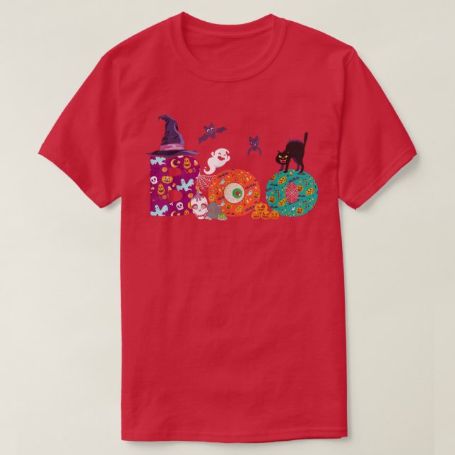 Boo Halloween Shirt Funny Witch Hat Ghost Pumpkin  (Design Front)