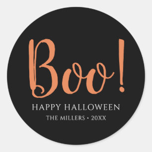Boo Halloween Simple Black Classic Round Sticker