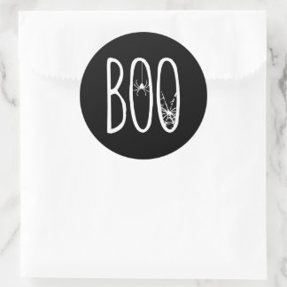 BOO Halloween Spider Web Black Classic Round Sticker