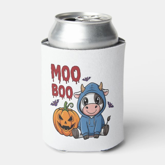 Boo Halloween Spooky Ghost Cow Can Cooler (Can Front)