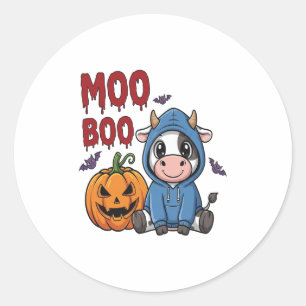 Boo Halloween Spooky Ghost Cow Classic Round Sticker