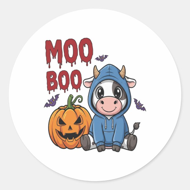 Boo Halloween Spooky Ghost Cow Classic Round Sticker (Front)