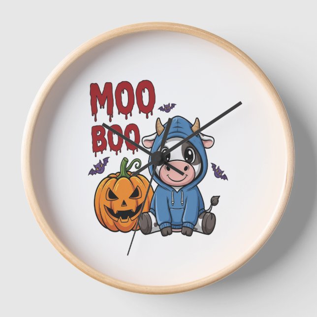 Boo Halloween Spooky Ghost Cow Clock (Front)