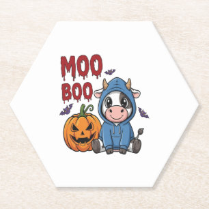 Boo Halloween Spooky Ghost Cow Paper Coaster