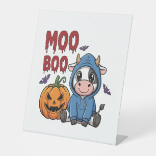Boo Halloween Spooky Ghost Cow Pedestal Sign