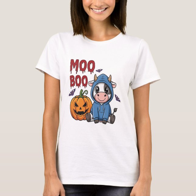 Boo Halloween Spooky Ghost Cow T-Shirt (Front)