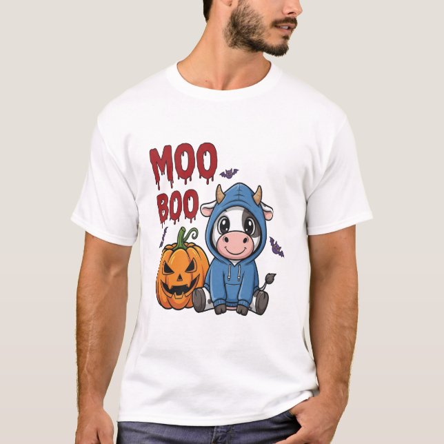 Boo Halloween Spooky Ghost Cow T-Shirt (Front)