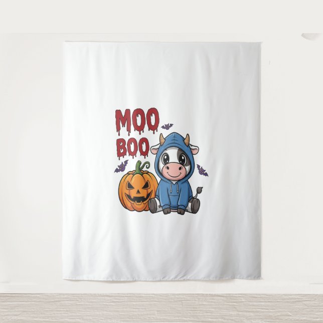 Boo Halloween Spooky Ghost Cow Tapestry (Front)