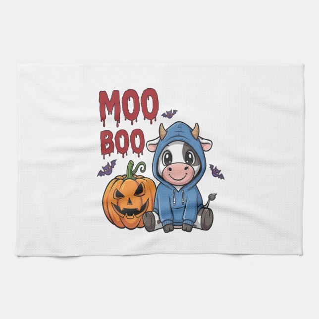 Boo Halloween Spooky Ghost Cow Tea Towel (Horizontal)