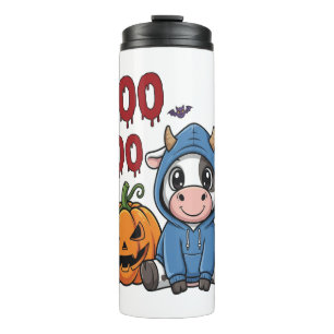 Boo Halloween Spooky Ghost Cow Thermal Tumbler